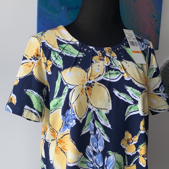 Alfred dunner short sleeve navy blue/floral Womens Small NWT - Picture 5 of 6